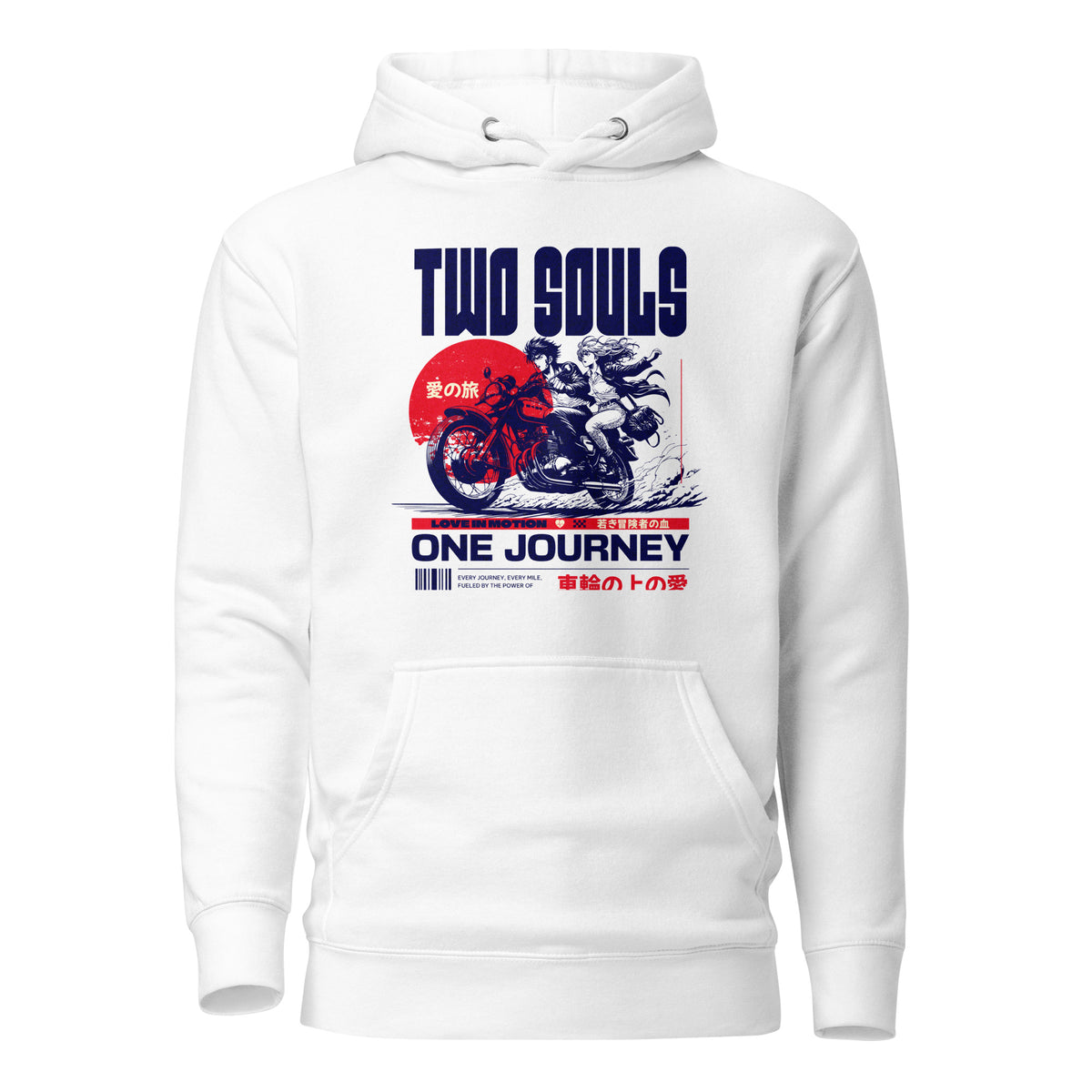 Black graphic hoodie featuring “Two Souls” journey artwork, modern urban streetwear fashion