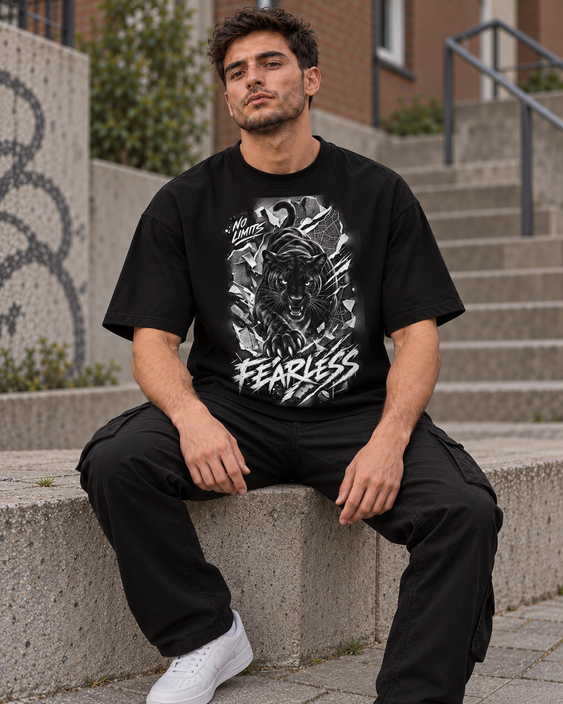 VYZEE – "NO LIMITS" FEARLESS PANTHER OVERSIZED UNISEX BIO-T-SHIRT