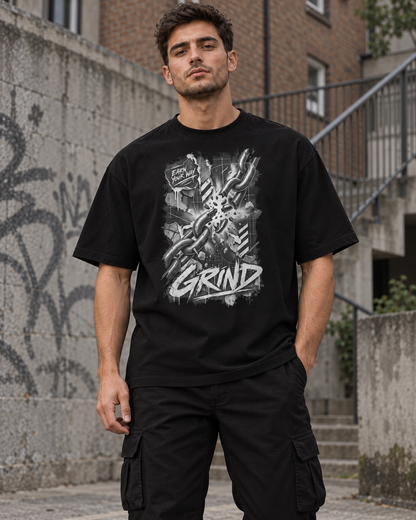 YZEE – "EARN YOUR WAY" GRIND OVERSIZED UNISEX BIO-T-SHIRT