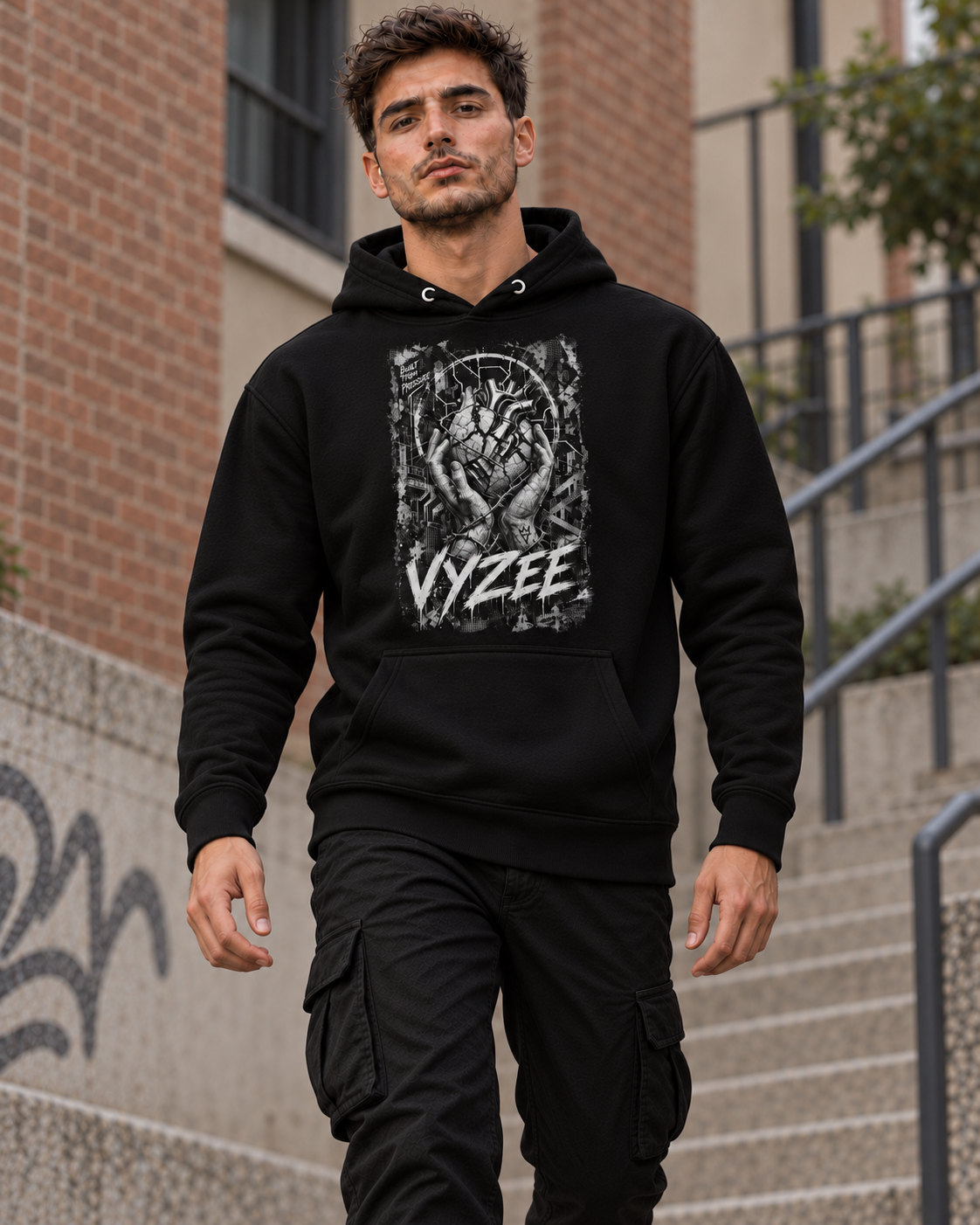 VYZEE – "BUILT FROM PRESSURE" HEART UNISEX KAPUZENPULLOVER / HOODIE