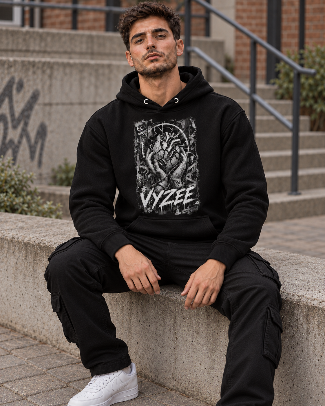 VYZEE – "BUILT FROM PRESSURE" HEART UNISEX KAPUZENPULLOVER / HOODIE