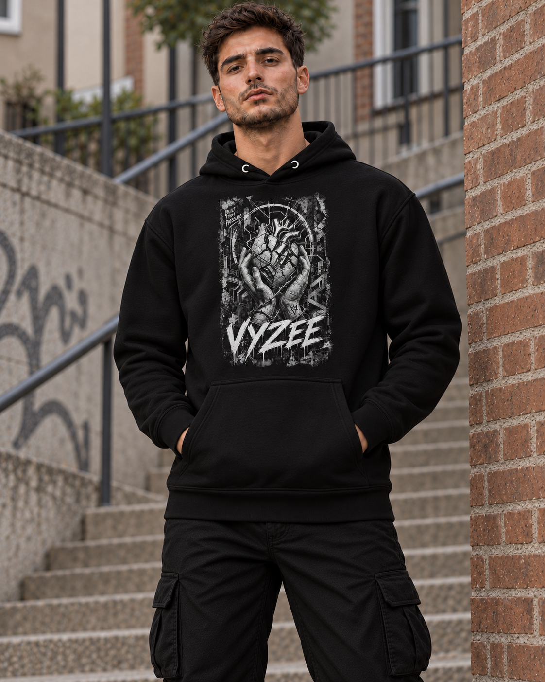 VYZEE – "BUILT FROM PRESSURE" HEART UNISEX KAPUZENPULLOVER / HOODIE