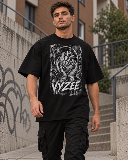 VYZEE – "BUILT FROM PRESSURE" HEART OVERSIZED UNISEX BIO-T-SHIRT