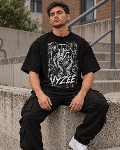 VYZEE – "BUILT FROM PRESSURE" HEART OVERSIZED UNISEX BIO-T-SHIRT