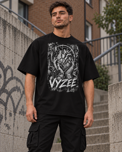 VYZEE – "BUILT FROM PRESSURE" HEART OVERSIZED UNISEX BIO-T-SHIRT