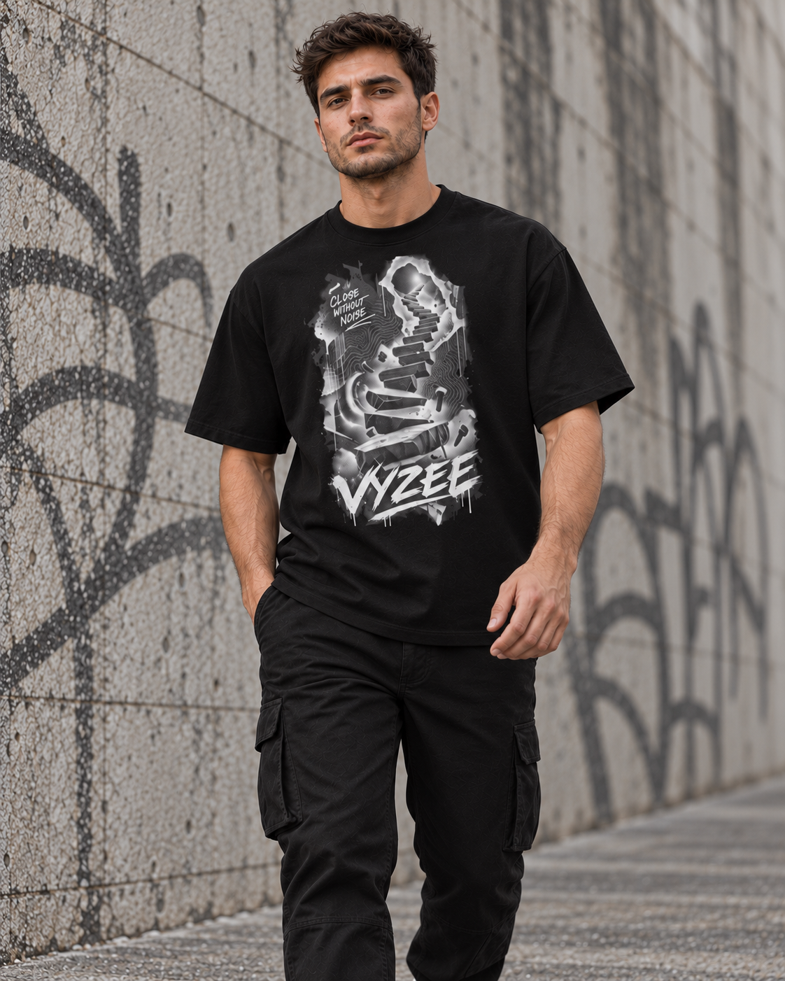 VYZEE – "CLIMB WITHOUT NOISE" OVERSIZED UNISEX BIO-T-SHIRT